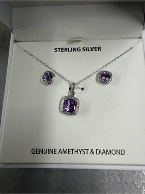 Macy's Sterling Silver Amethyst Pendant and Stud Earring Set - Purple